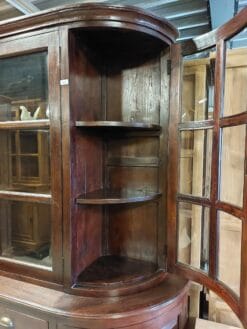 Half Ronde Koloniale Teak Buffetkast 240cm - Facet Glas - Afbeelding 3