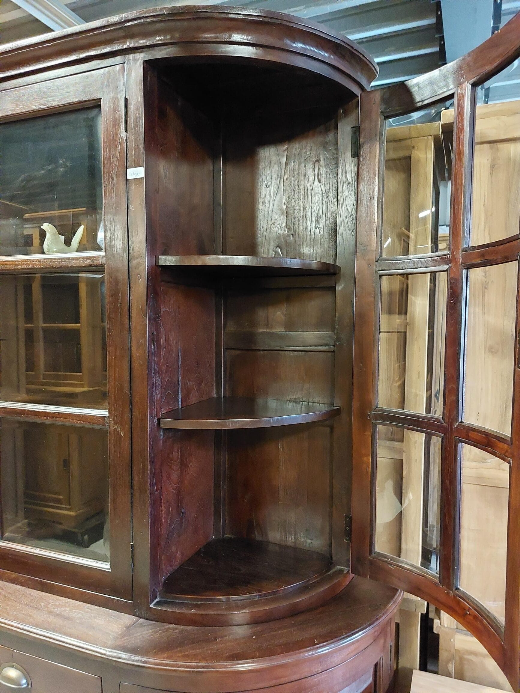 Half Ronde Koloniale Teak Buffetkast 240cm - Facet Glas - Afbeelding 3