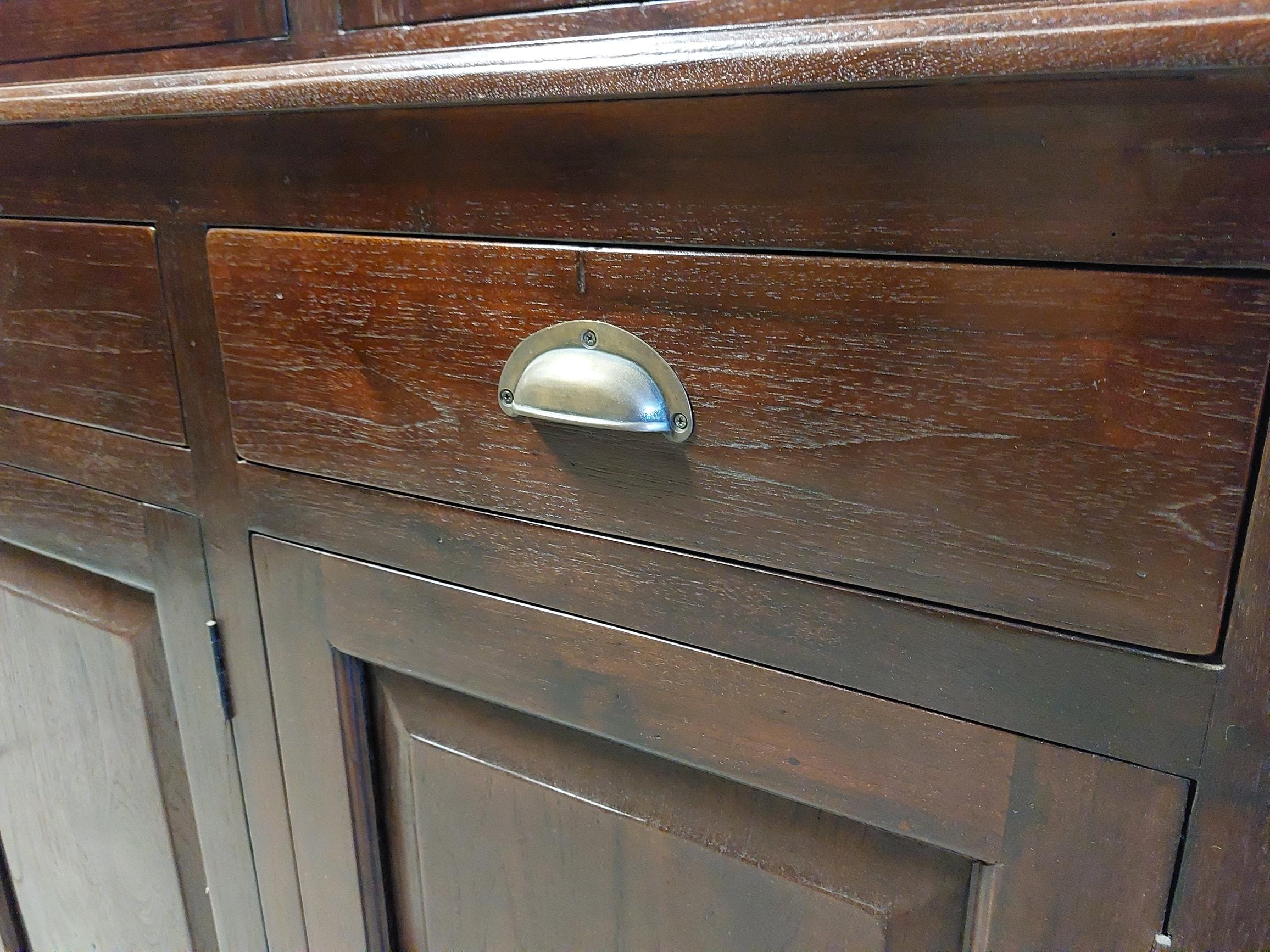 Half Ronde Koloniale Teak Buffetkast 240cm - Facet Glas - Afbeelding 4