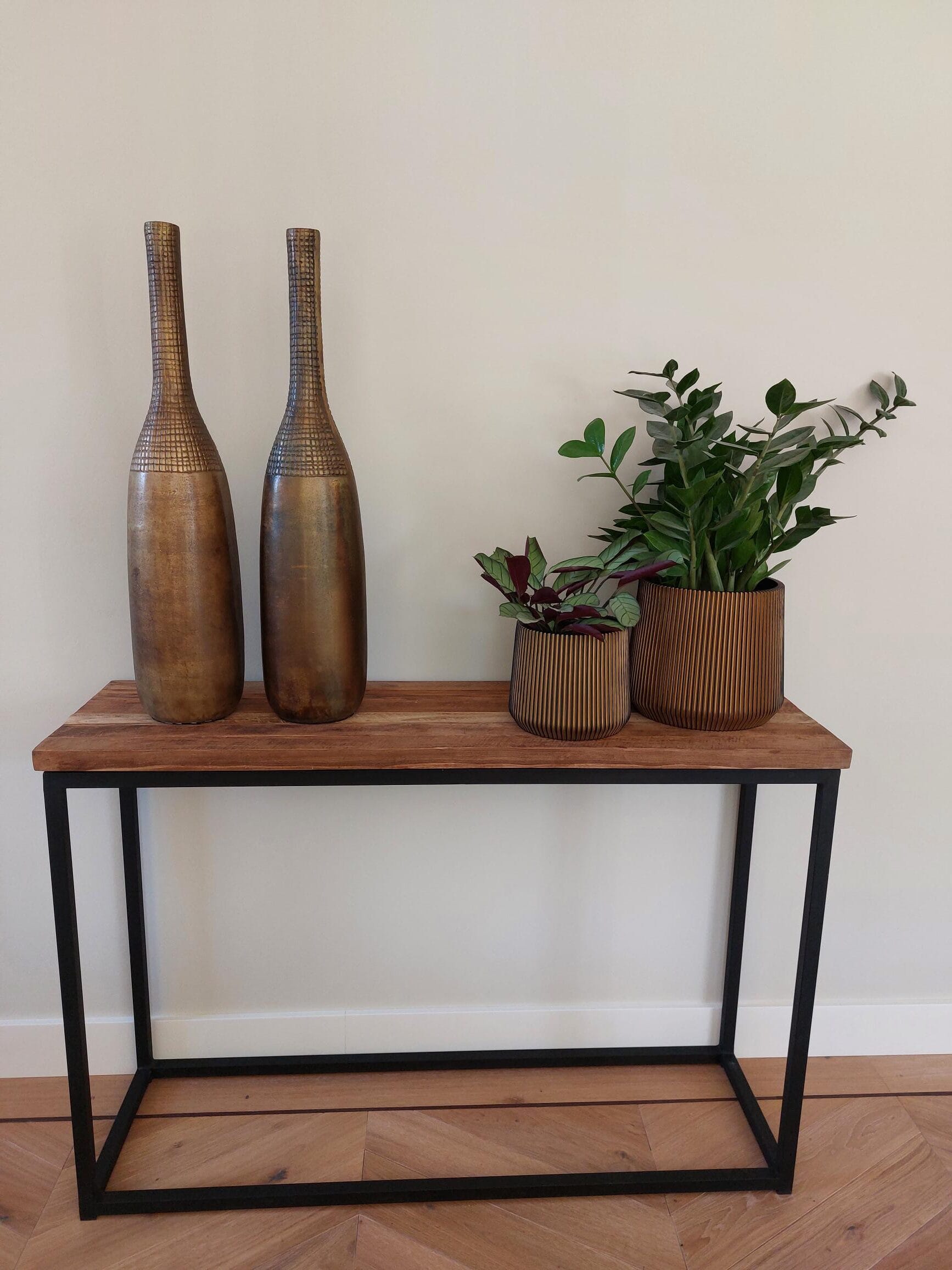 Industriële Teak Wandtafel 140 cm - Zwart Staal Oud Hout - Afbeelding 2