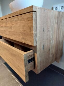 Smal Badkamermeubel Teak 80 cm - Zwevend Met 2 Lades Sifon - Afbeelding 3