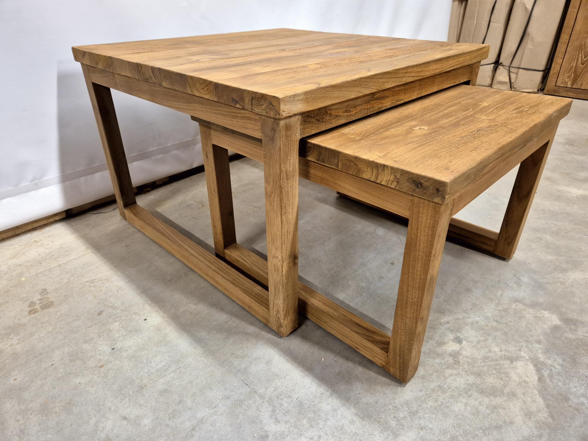 Set van 2 Massief Teakhouten Salontafels – Gerecycled Teak, Schuifbaar Design - Afbeelding 6