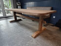 Alternative view of Massief teakhouten kloostertafel 250x100x77 cm – Gerecycled teak, 4 cm blad