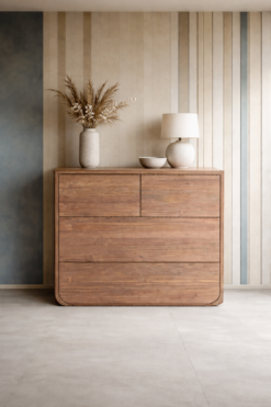 Massief teakhouten ladenkast met push-to-open