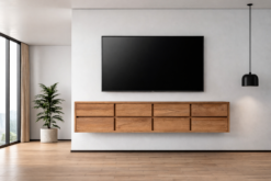 Hangend tv meubel van gerecycled teakhout op maat