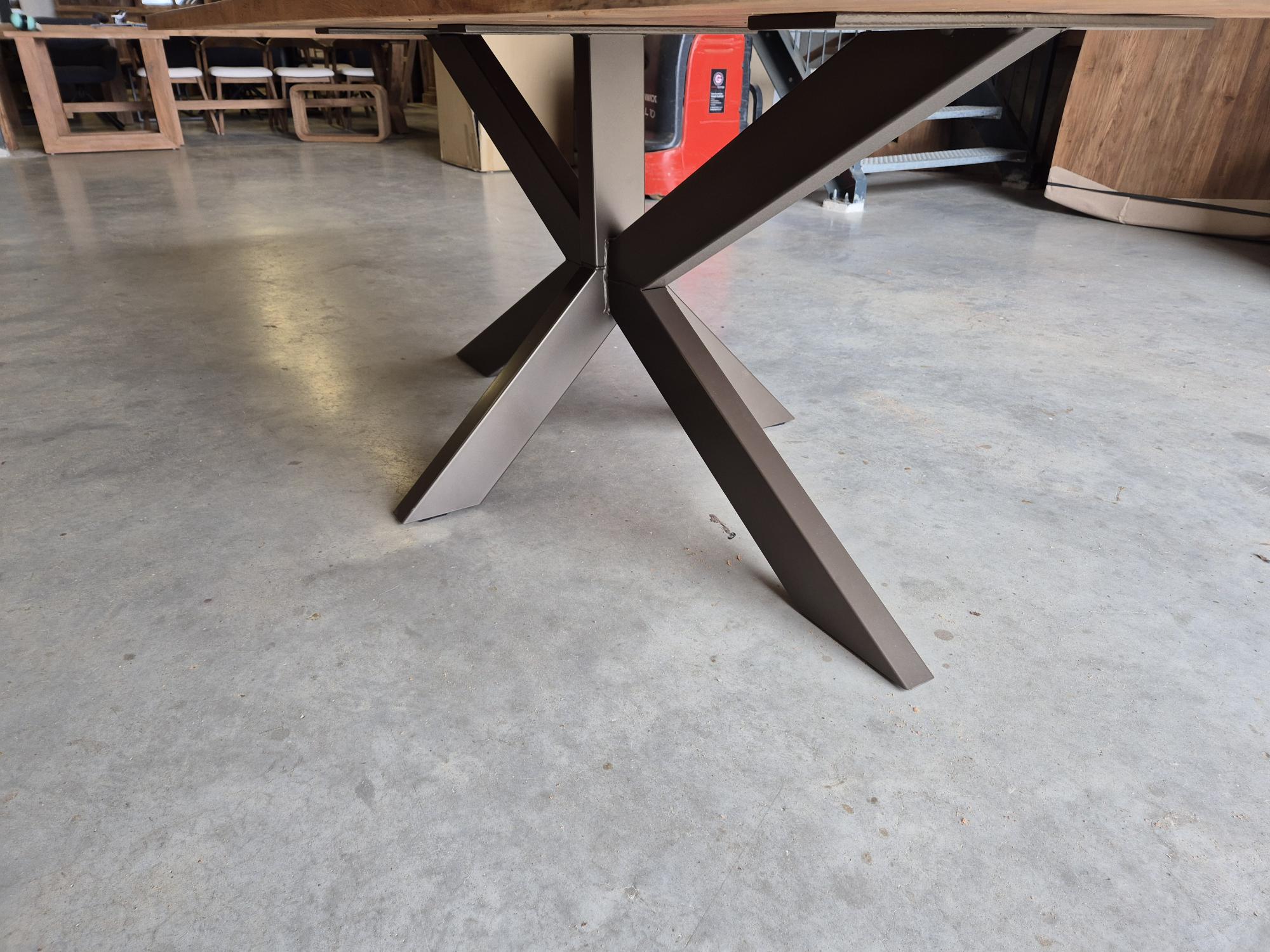 Halve cirkel eettafel teakhout met matrixpoot - Afbeelding 3