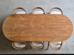 Halve cirkel eettafel teakhout met matrixpoot