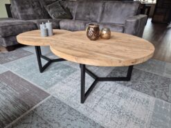 Alternative view of Ronde teak salontafels met stalen onderstel