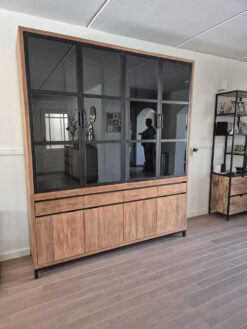 Teakhouten Buffetkast met Glasdeuren en Laden