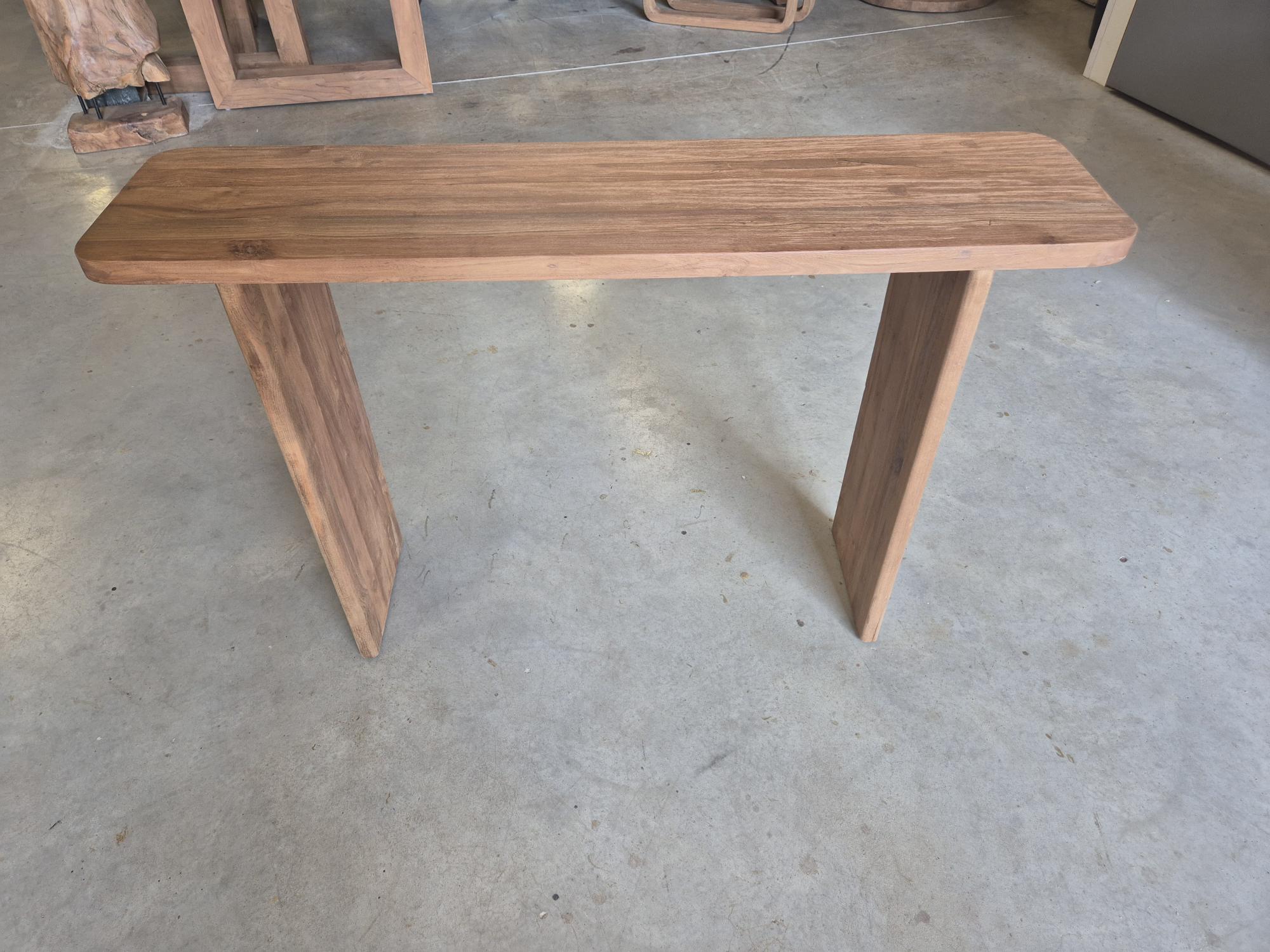 Massief teakhouten sidetable 120 cm met afgeronde hoeken - Afbeelding 3