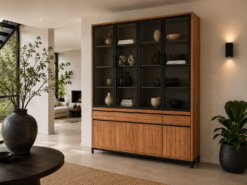 Teakhouten Buffetkast met Glasdeuren en Laden