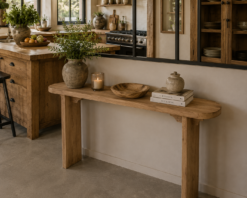 Massief teakhouten sidetable 120 cm met afgeronde hoeken