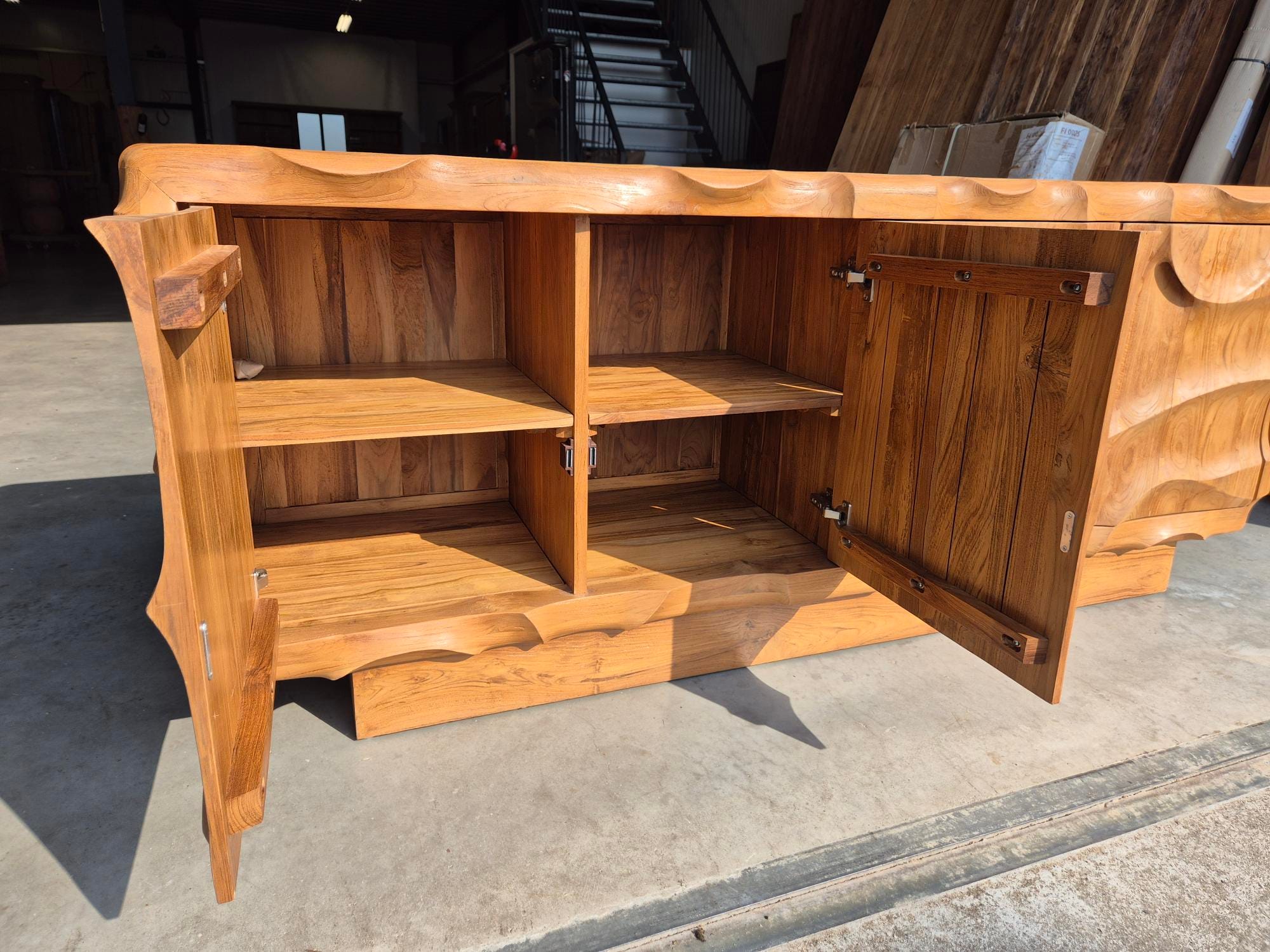 Massief Teakhouten Design Dressoir met 4 Deuren - 200 cm - Afbeelding 6
