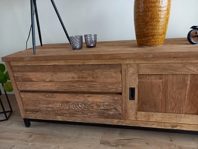 Industriële Teakhouten TV Meubel met Staal - 350 cm - Afbeelding 3