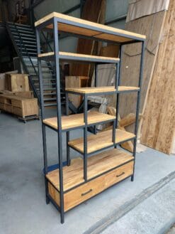 Industriële Teakhouten Vakkenkast met Staal - 110 cm - Afbeelding 2