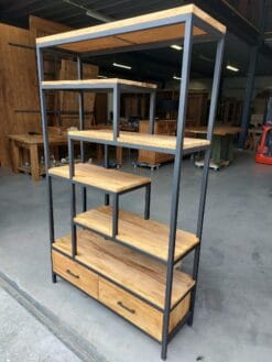 Industriële Teakhouten Vakkenkast met Staal - 110 cm - Afbeelding 3