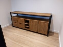 Industrieel Teak Dressoir 220 cm - Zwart Staal & Oud Hout - Afbeelding 2