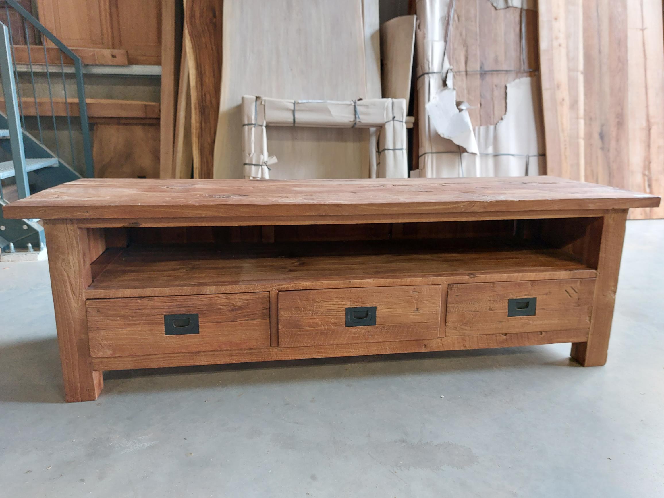 Teak TV Meubel Oud Hout Grof Teak - 160 x 50 x 50 cm