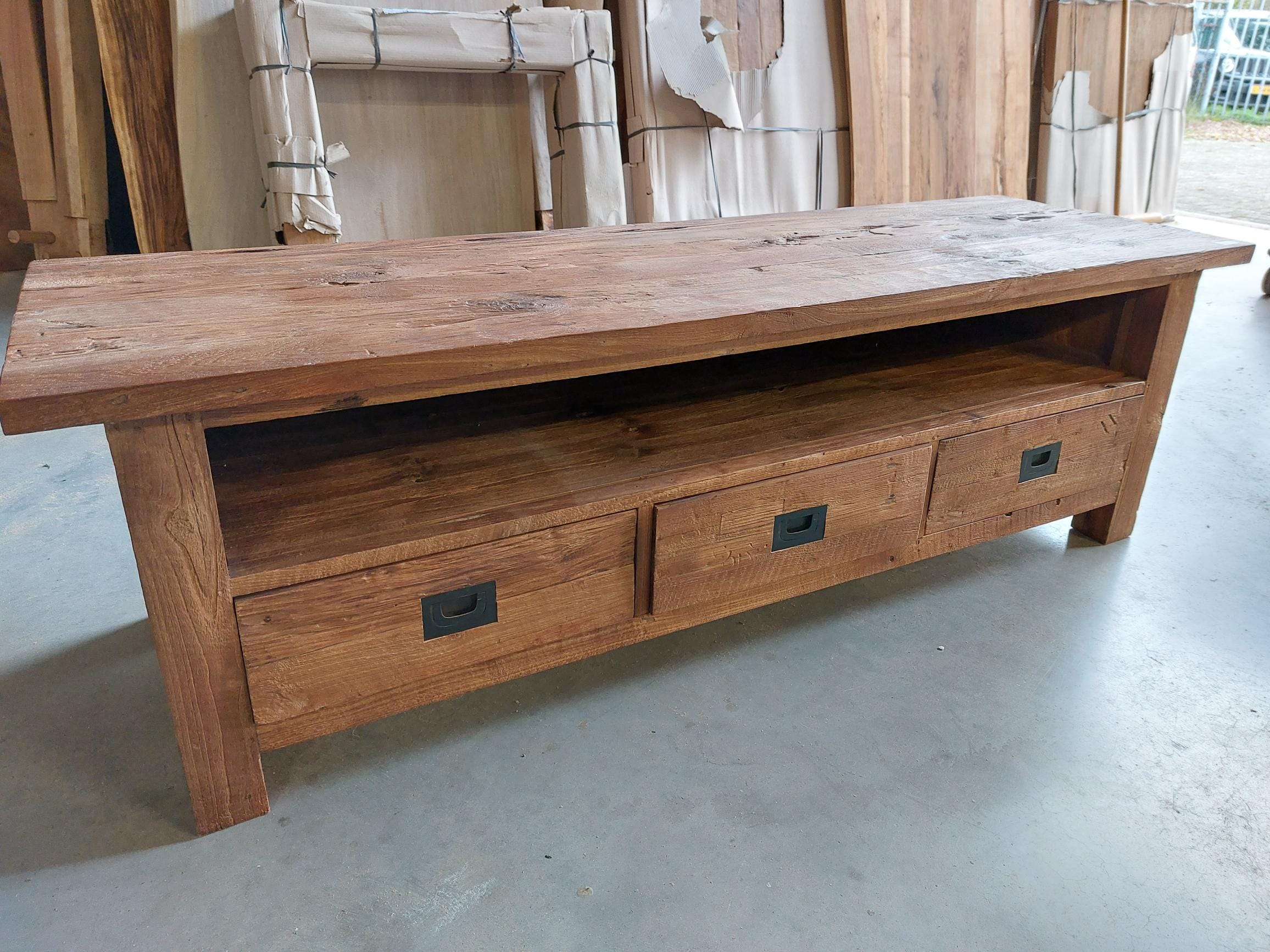 Teak TV Meubel Oud Hout Grof Teak - 160 x 50 x 50 cm - Afbeelding 2