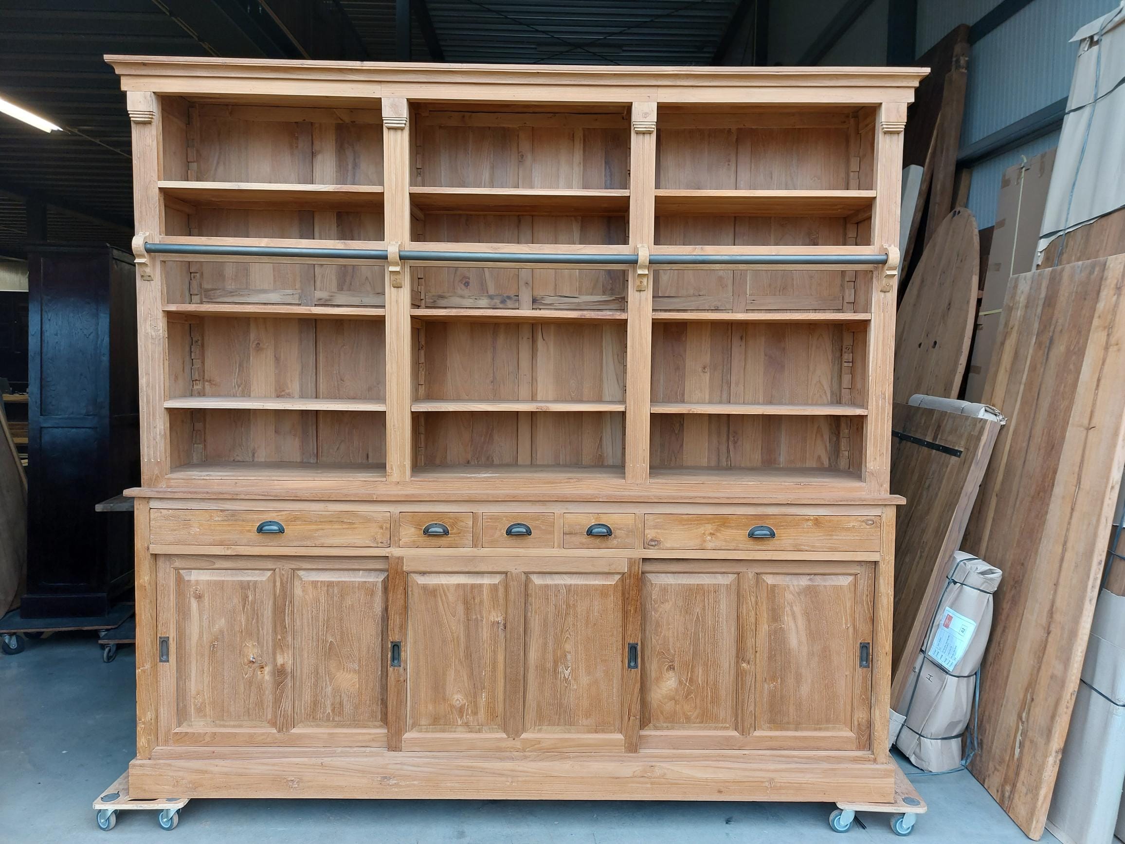 Teak Boekenkast met Ladder & Wijnrek - 260 x 230 cm - Afbeelding 2
