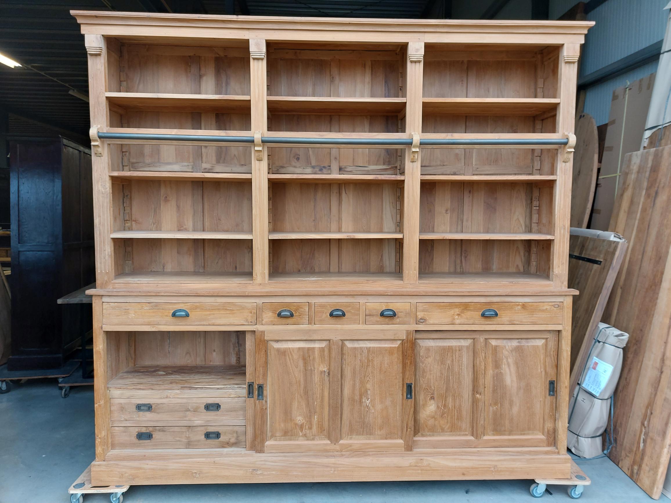 Teak Boekenkast met Ladder & Wijnrek - 260 x 230 cm - Afbeelding 3
