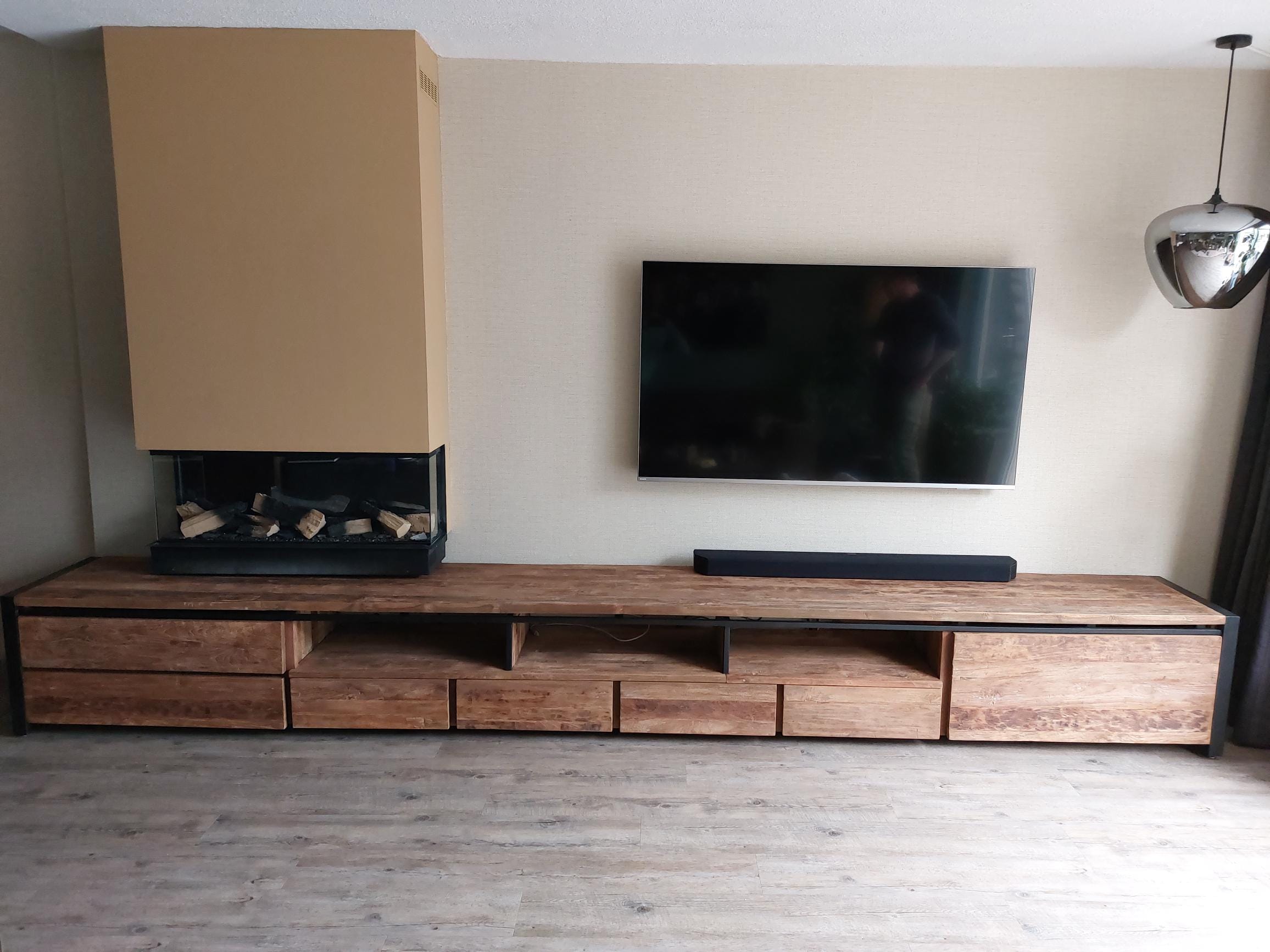 Industrieel Teakhouten TV Meubel met Staal - 350 cm