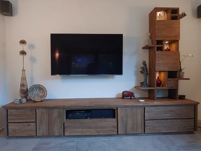 Maatwerk Teak TV Meubel 320 cm - Geborsteld Greeploos