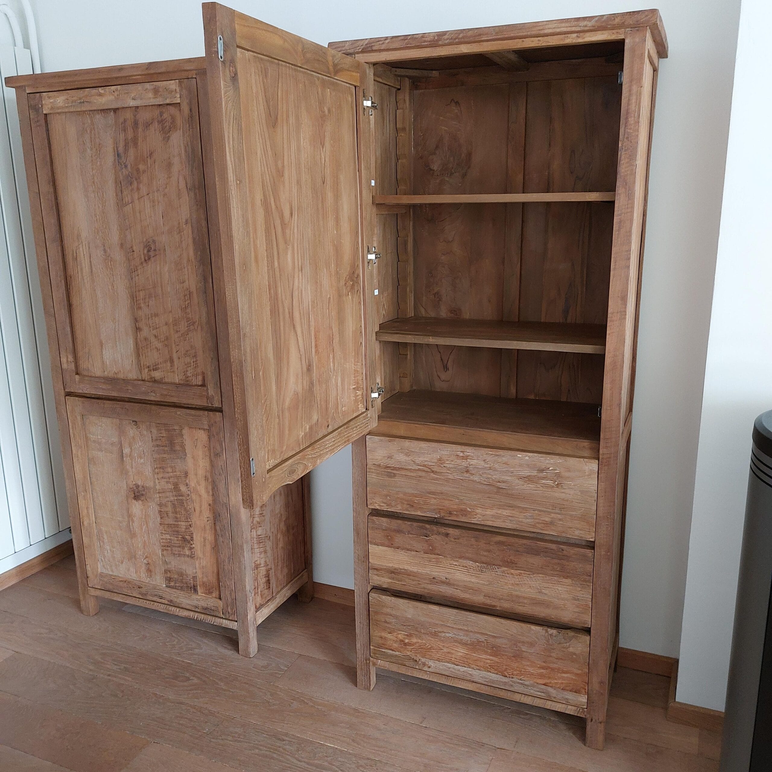 Robuuste Dichte Teak Kast Oud Hout - 80 x 45 x 210 cm - Afbeelding 3