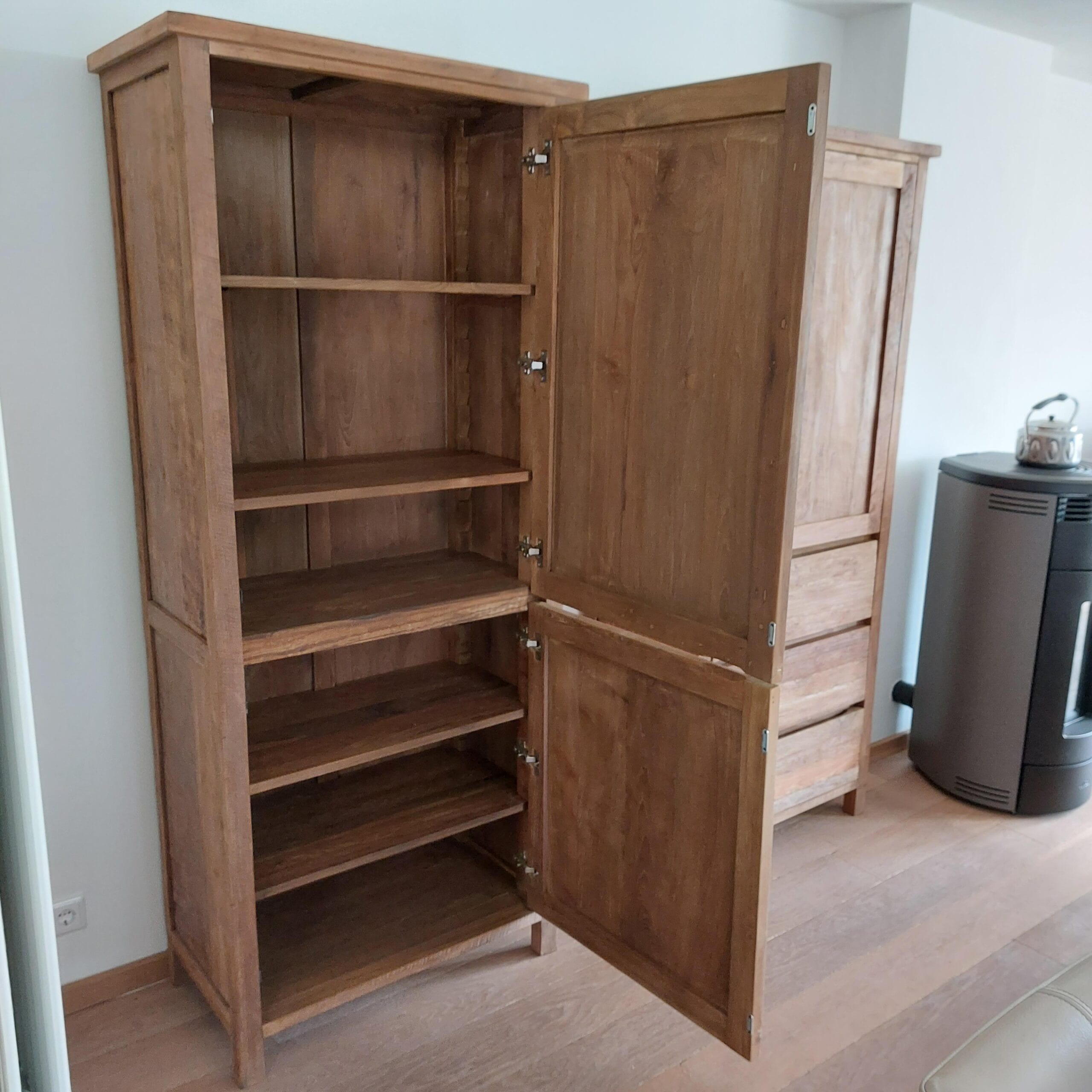 Robuuste Dichte Teak Kast Oud Hout - 80 x 45 x 210 cm - Afbeelding 4