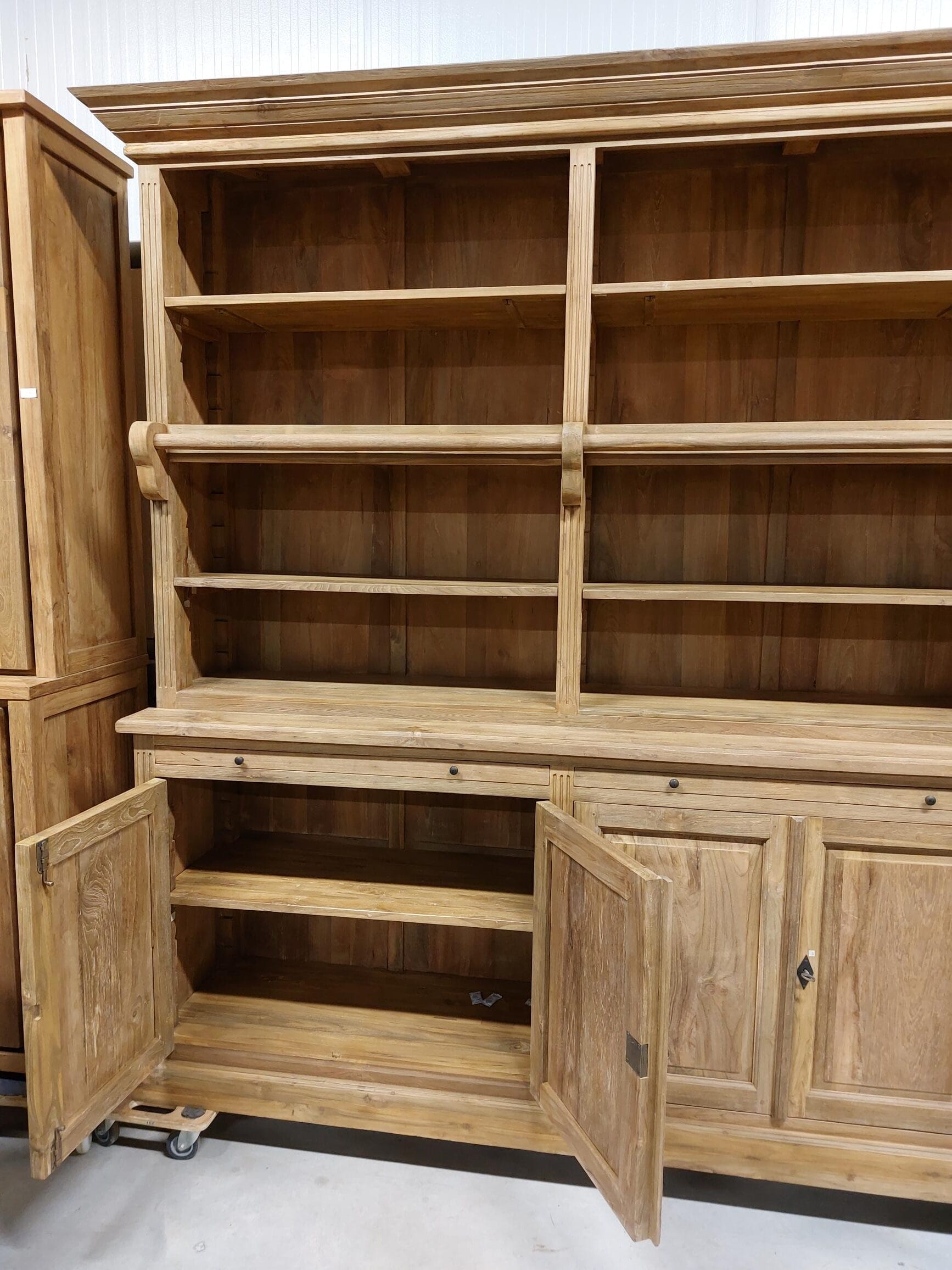 Teak Boekenkast Met Ladder - Bibliotheekkast 300 cm Oud Teak - Afbeelding 6