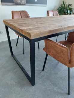 Robuuste Teakhouten Eettafel Staal - 240 cm (5 cm dik) - Afbeelding 2