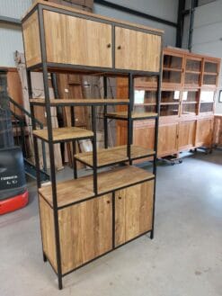 Industriële Teakhouten Vakkenkast met Staal - 110 cm - Afbeelding 3