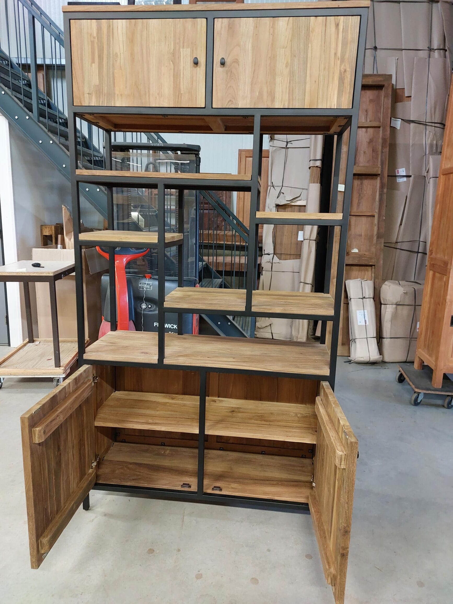 Industriële Teakhouten Vakkenkast met Staal - 110 cm - Afbeelding 4