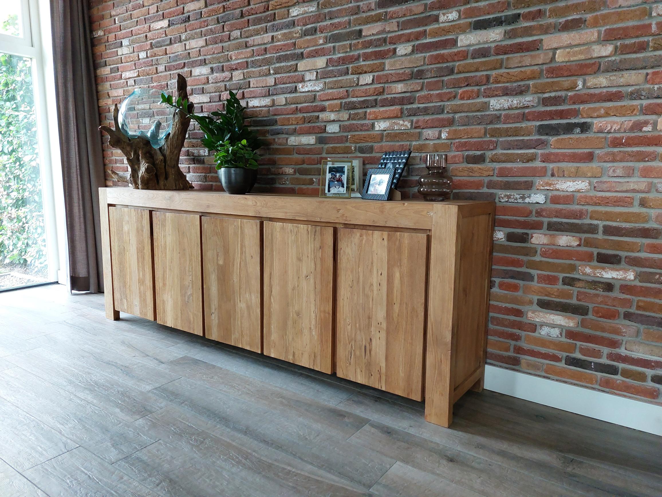 Massief Teak Dressoir 250 cm - Oud Gerecycled met 5 Deuren - Afbeelding 3