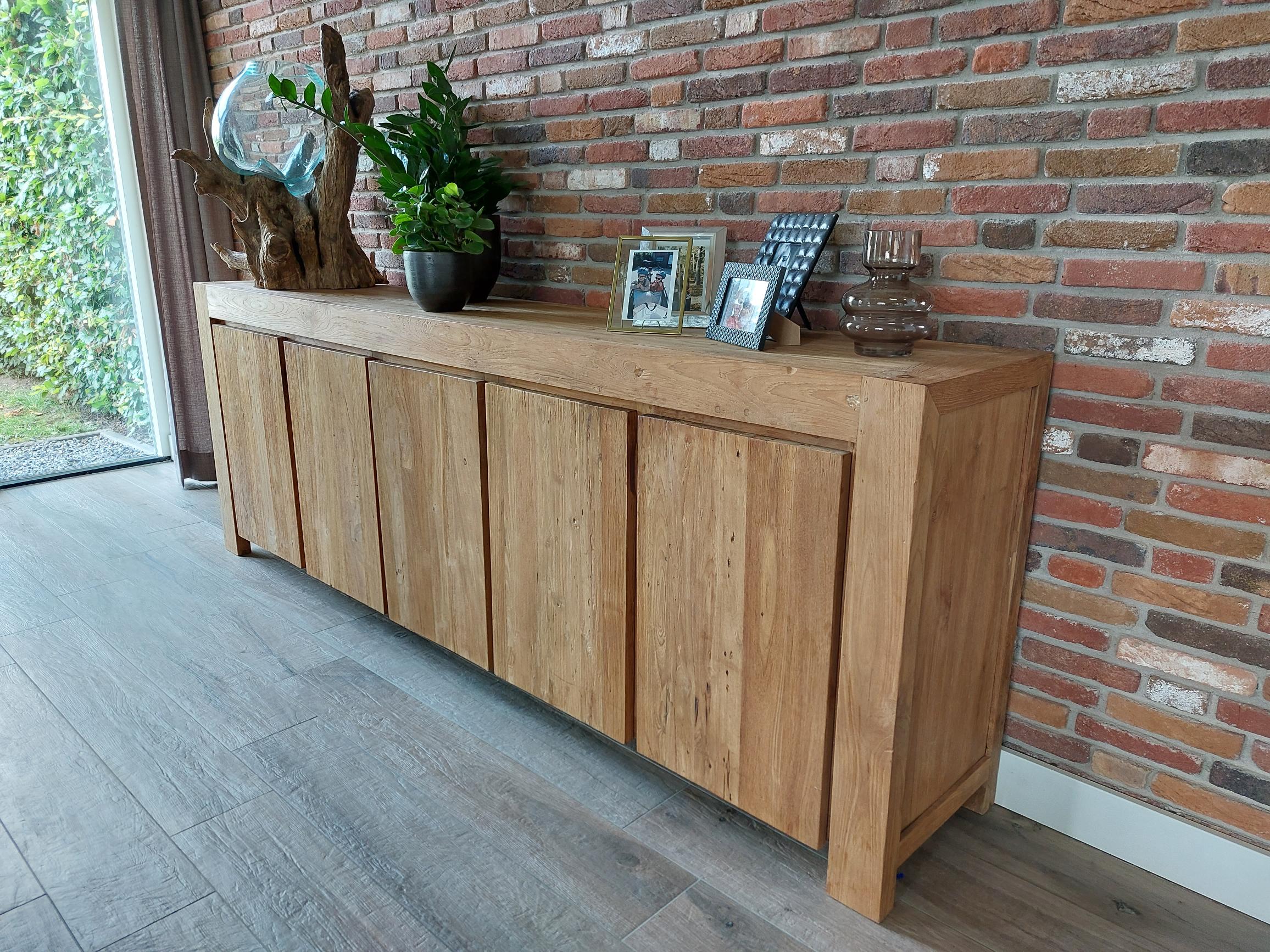 Massief Teak Dressoir 250 cm - Oud Gerecycled met 5 Deuren - Afbeelding 4