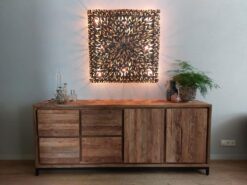 Industriële Teak Dressoir met Metalen Onderstel - 220 cm