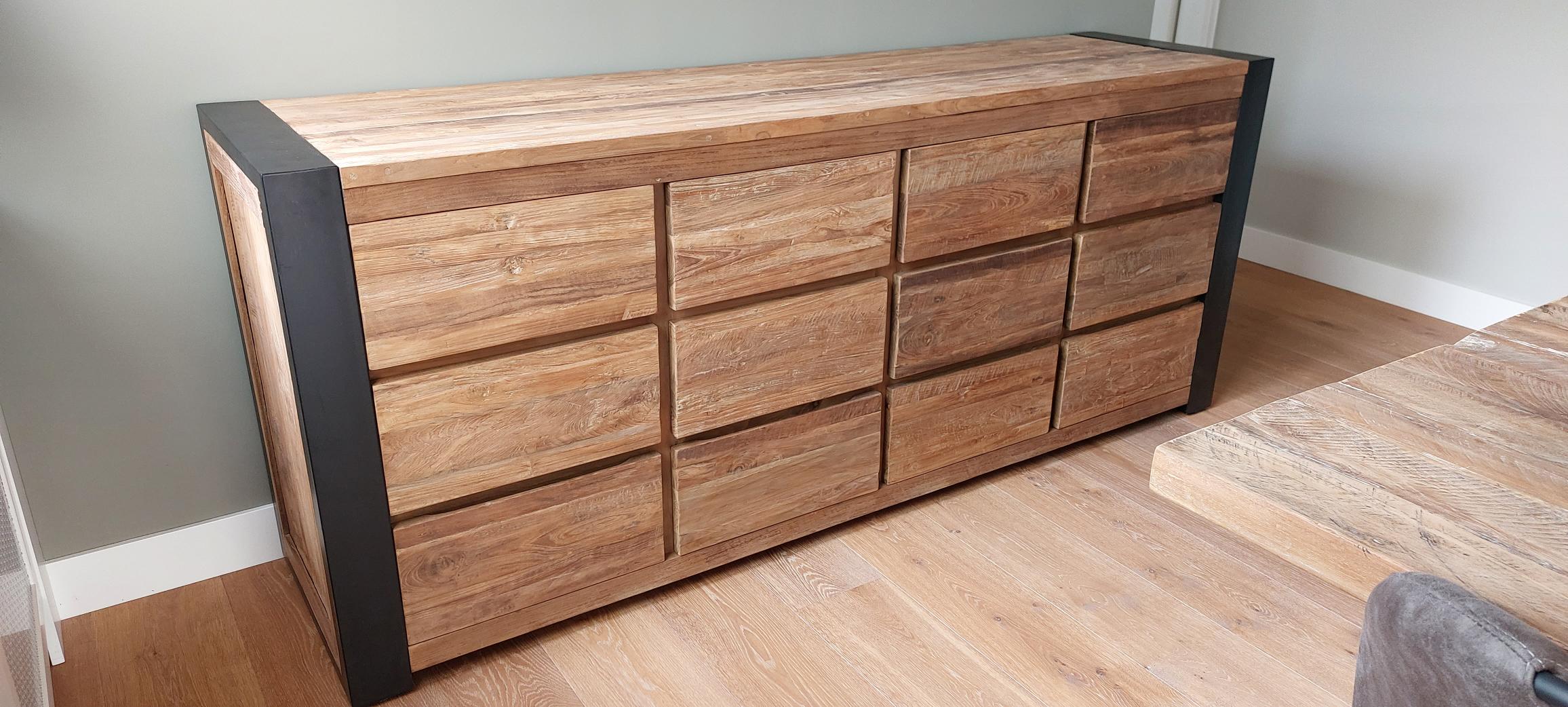 Teakhouten Ladendressoir Oud Teak 12 Lades - 220 cm - Afbeelding 2
