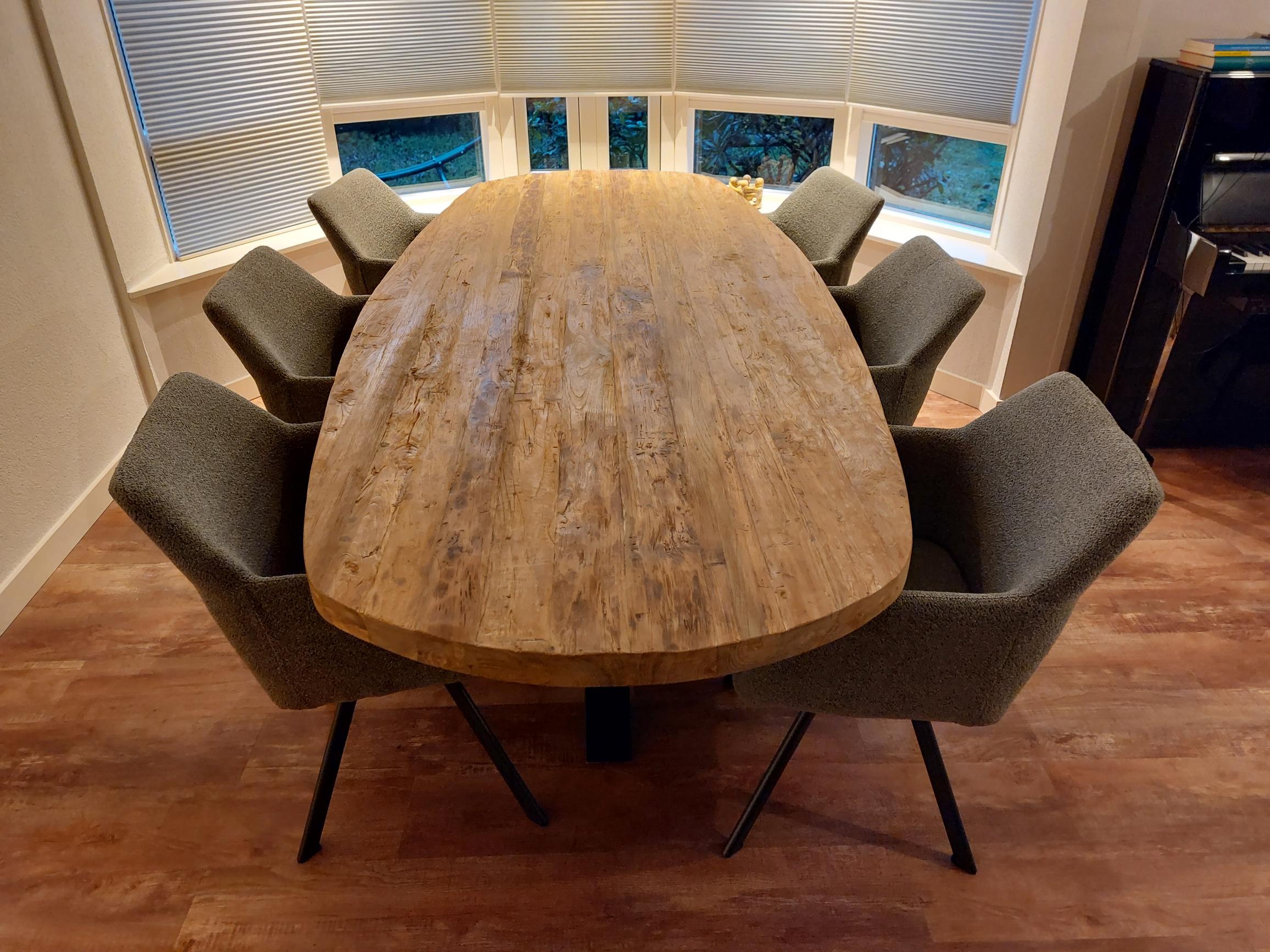 Ovale Industriële Teakhouten Eettafel - 260 x 110 cm