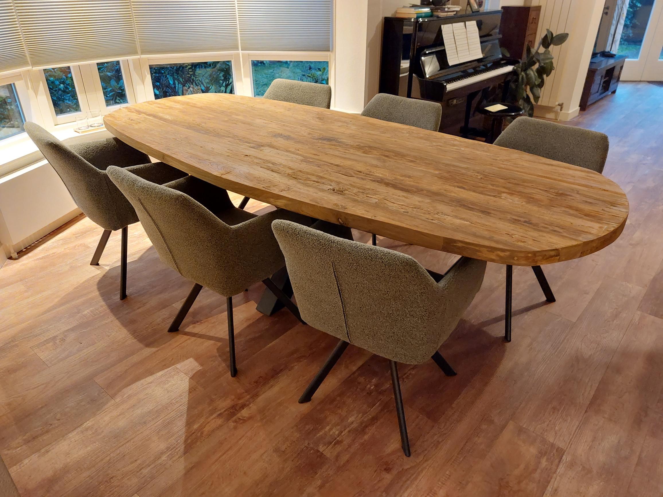 Ovale Industriële Teakhouten Eettafel - 260 x 110 cm - Afbeelding 3