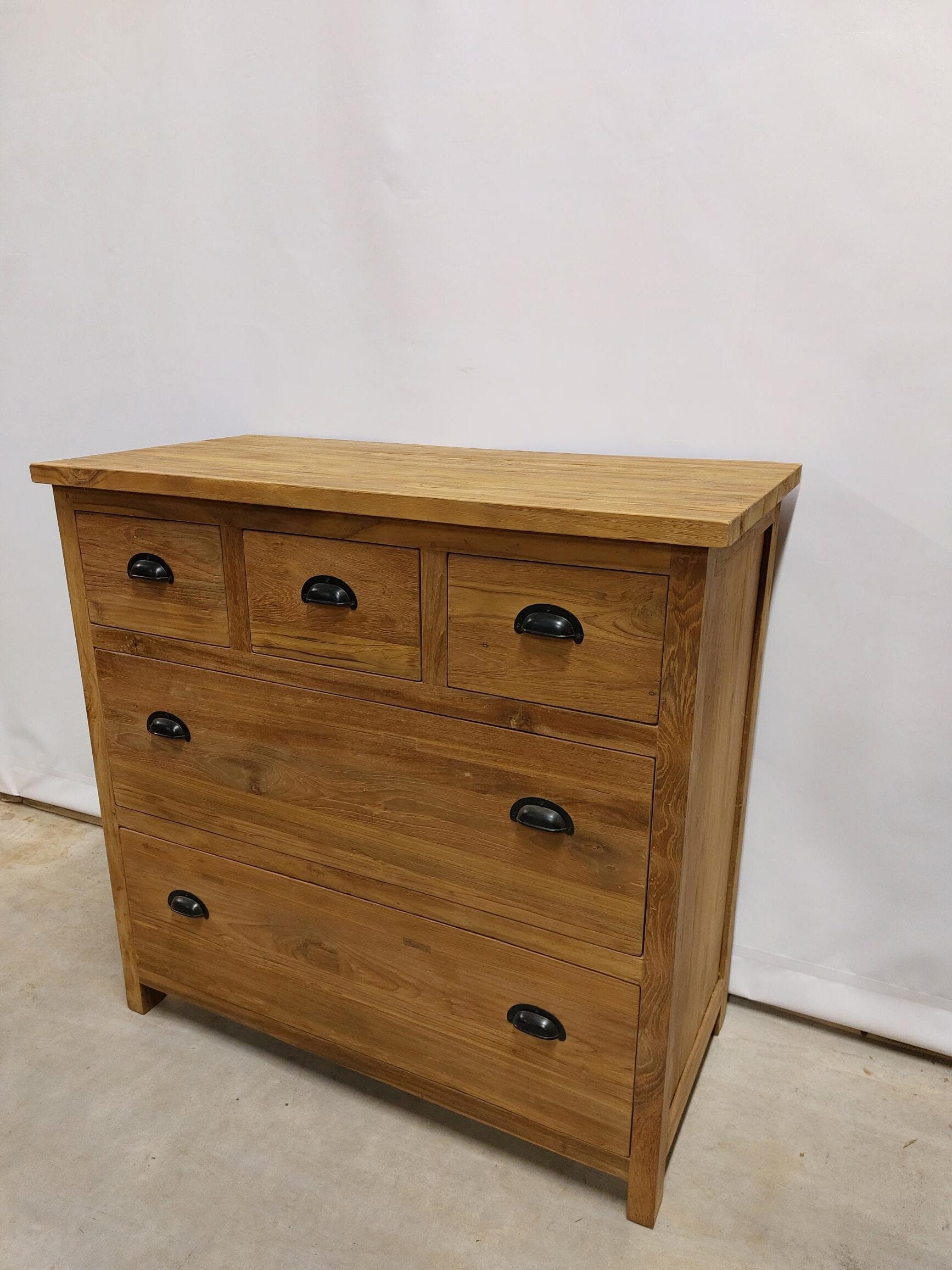Onbehandelde Teak Ladenkast 104 cm - Oud Gerecycled 5 Laden