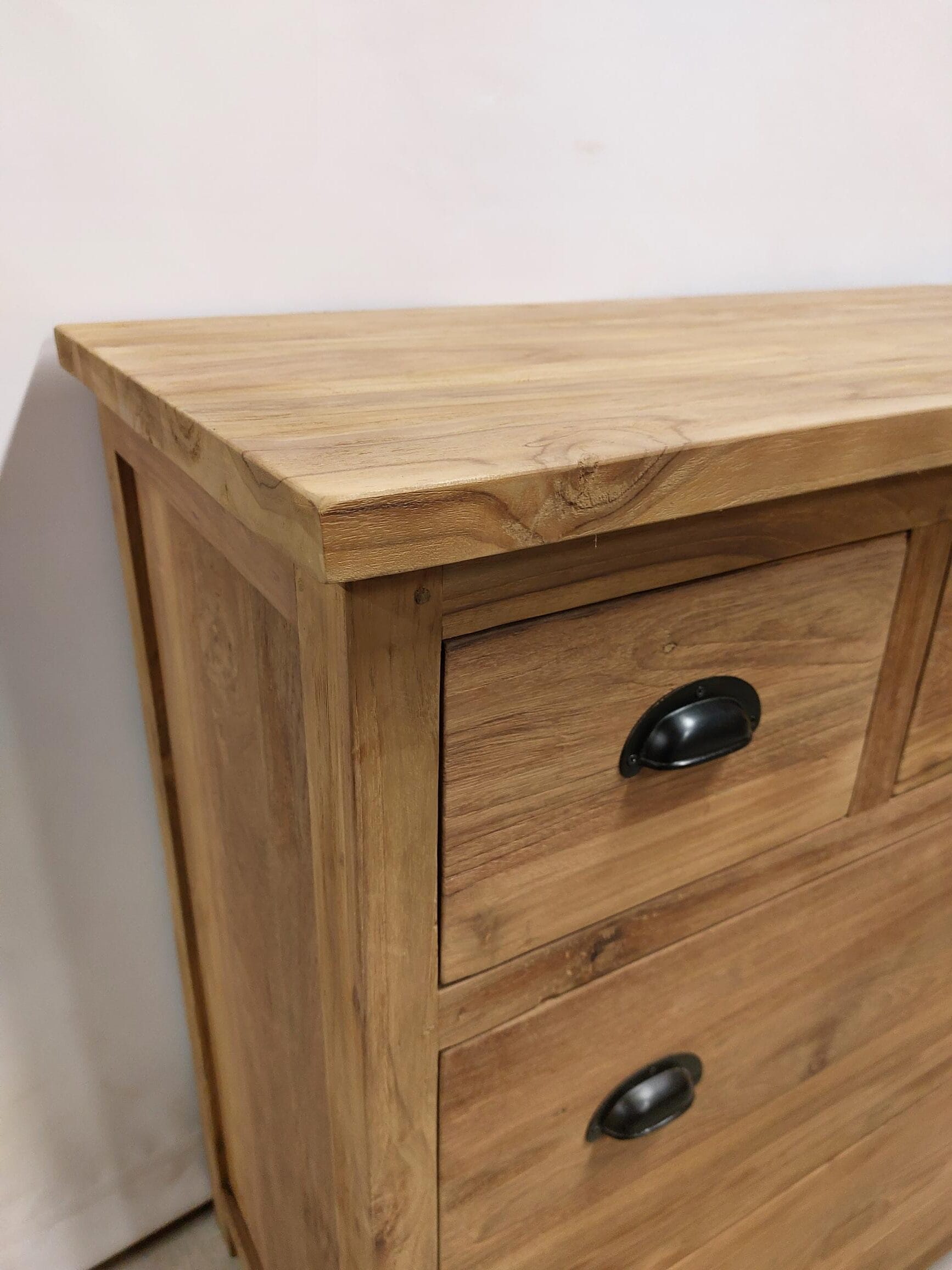 Onbehandelde Teak Ladenkast 104 cm - Oud Gerecycled 5 Laden - Afbeelding 3