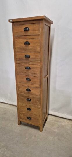 Hoge Teak Ladenkast met 9 Laden - Smal 53x40x176 cm Kast - Afbeelding 2