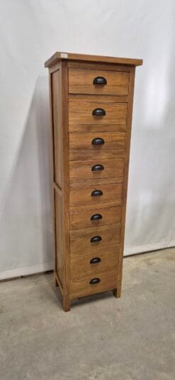Hoge Teak Ladenkast met 9 Laden - Smal 53x40x176 cm Kast - Afbeelding 3