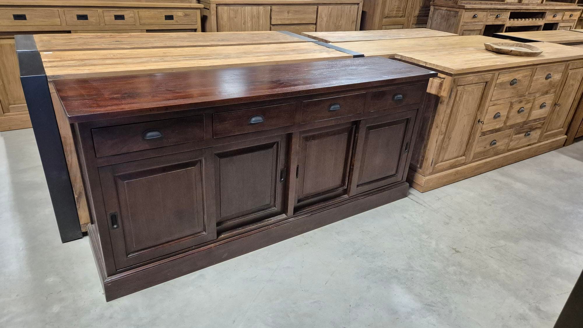 Teak Koloniaal Dressoir 200 cm - Houten Kast Schuifdeuren - Afbeelding 2