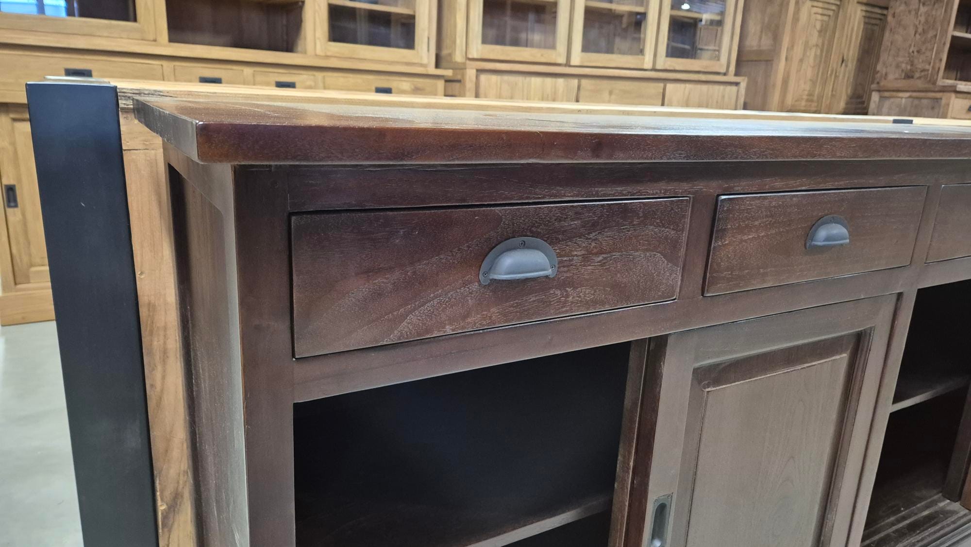 Teak Koloniaal Dressoir 200 cm - Houten Kast Schuifdeuren - Afbeelding 4