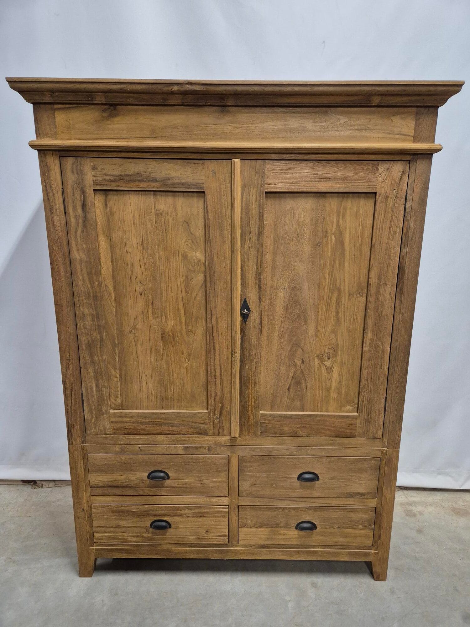 Teak Garderobekast 130 cm - Houten Kledingkast Met Laden