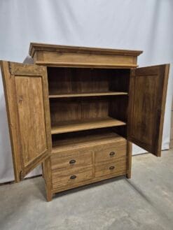 Teak Garderobekast 130 cm - Houten Kledingkast Met Laden - Afbeelding 2