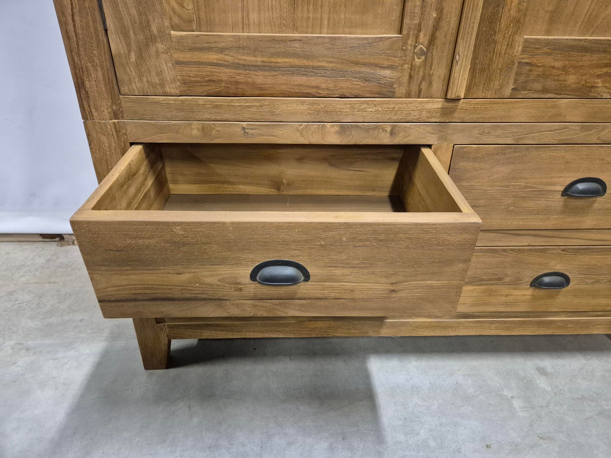 Teak Garderobekast 130 cm - Houten Kledingkast Met Laden - Afbeelding 5
