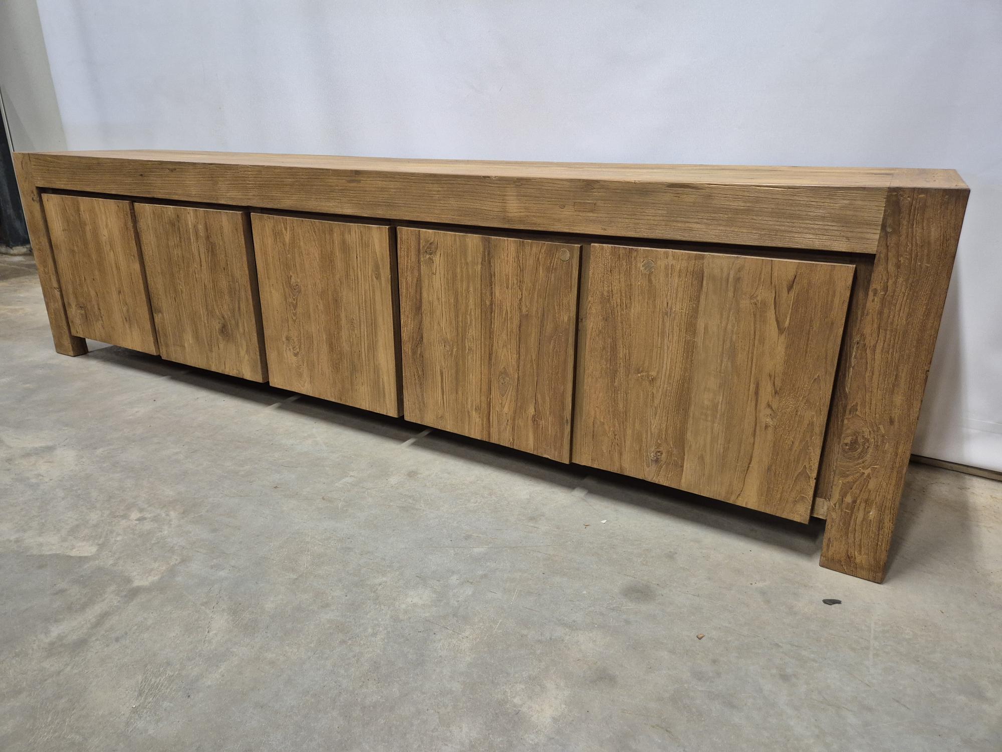 Strak Greeploos Teak Dressoir Oud Teak - 248 x 65 cm - Afbeelding 4