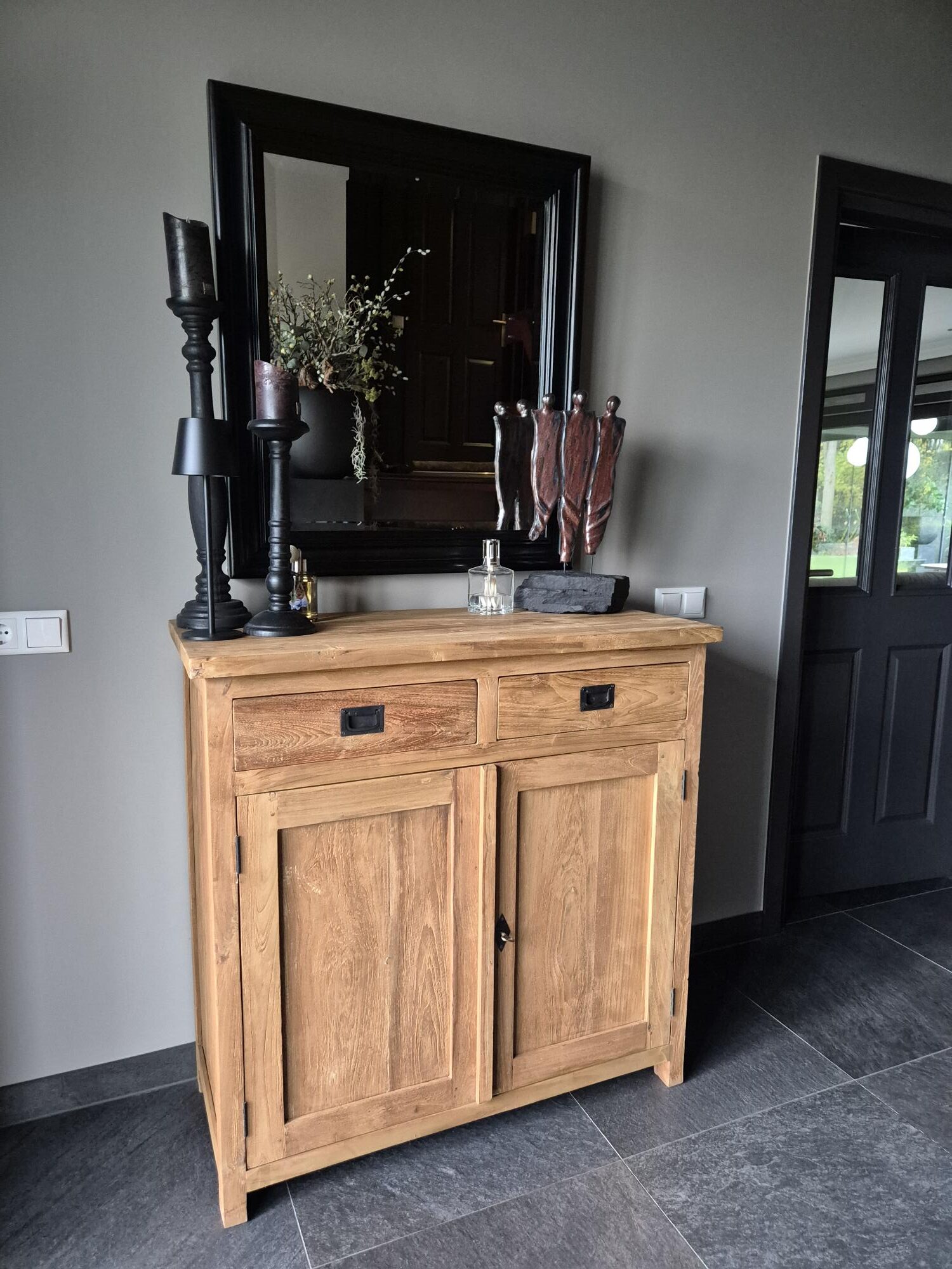 Teak Meidenkast 100 cm - Oud Houten Opbergkast Geborsteld - Afbeelding 4